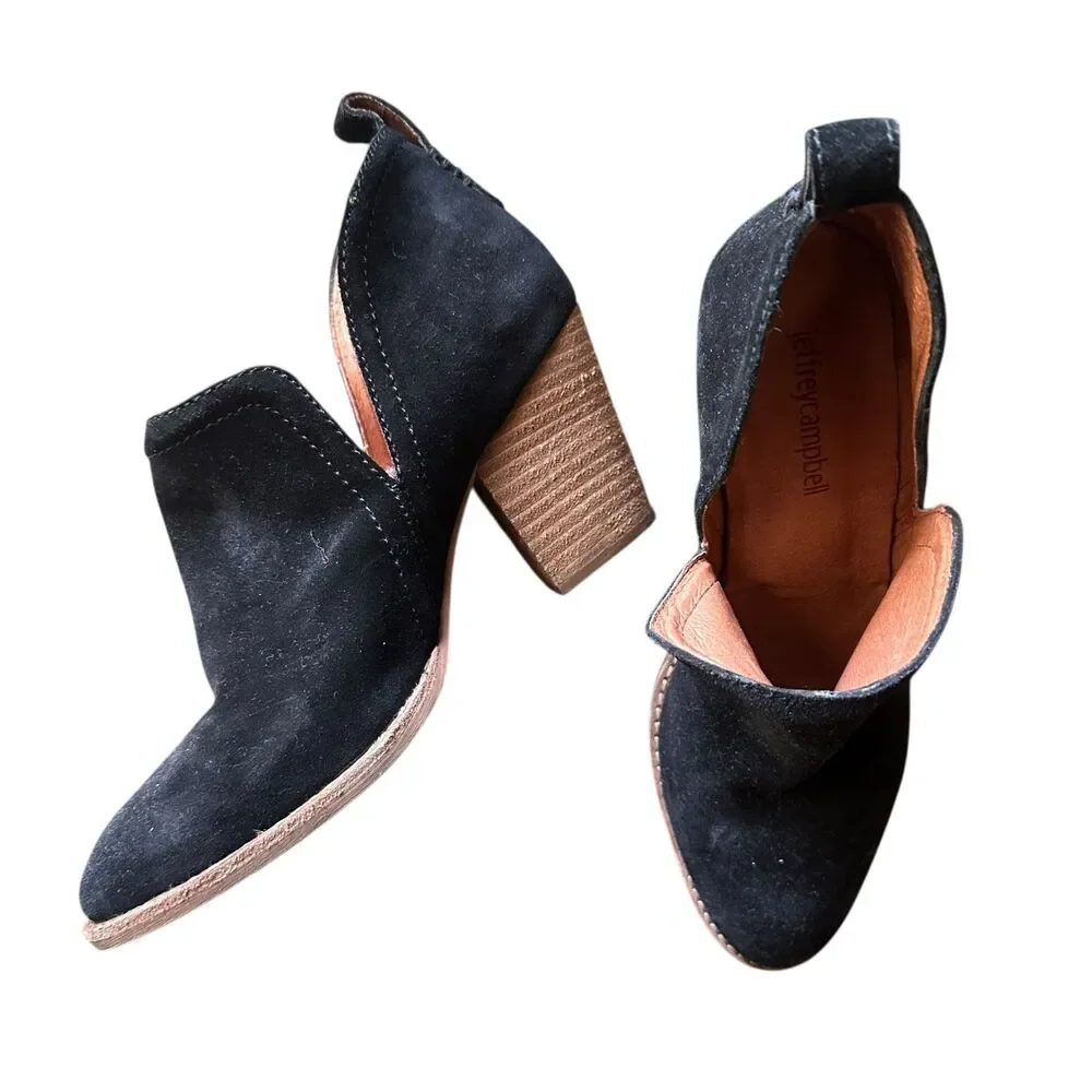 JEFFREY CAMPBELL Rosalee Suede Ankle Booties Black Sz‎ 7